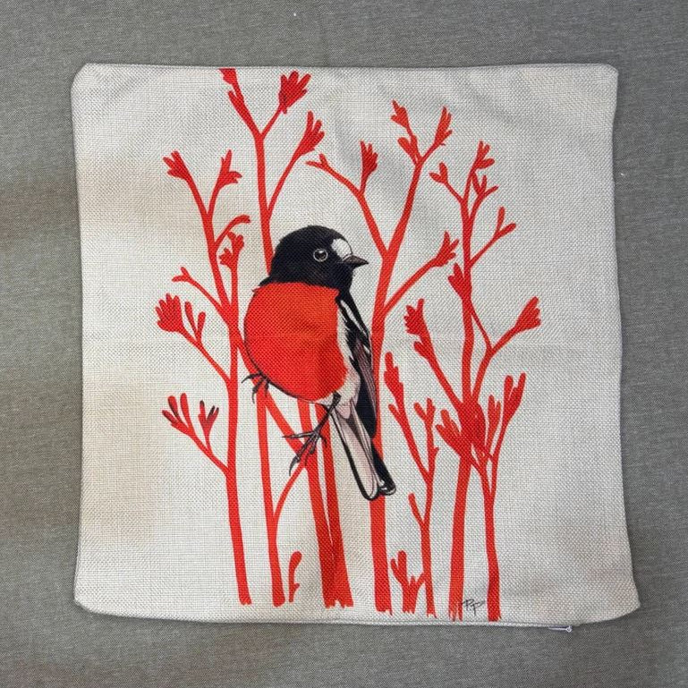 Scarlet Robin &amp; Kangaroo Paws - Cushion Cover