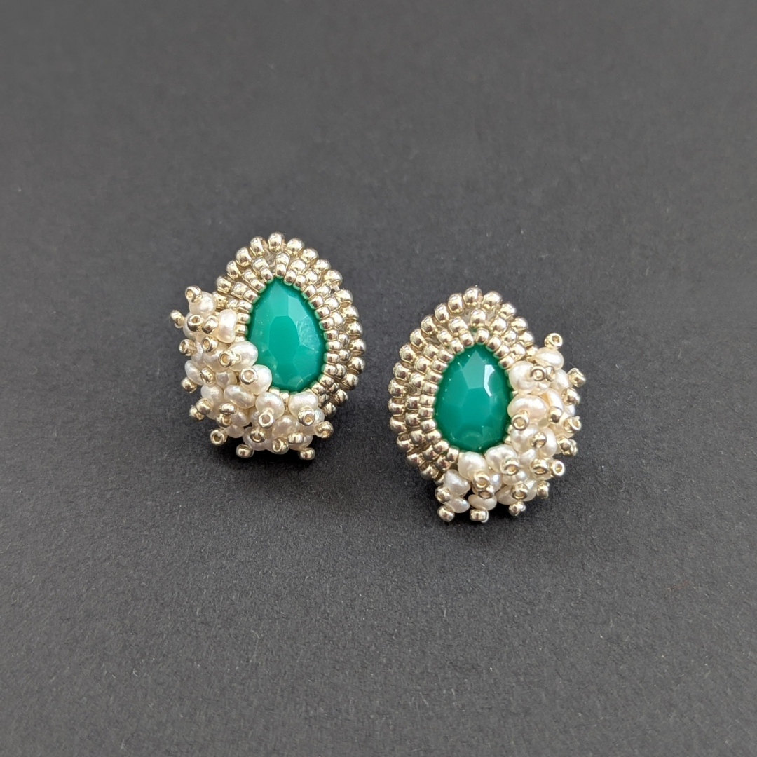 Chrysoprase Pearlie Cluster Earrings