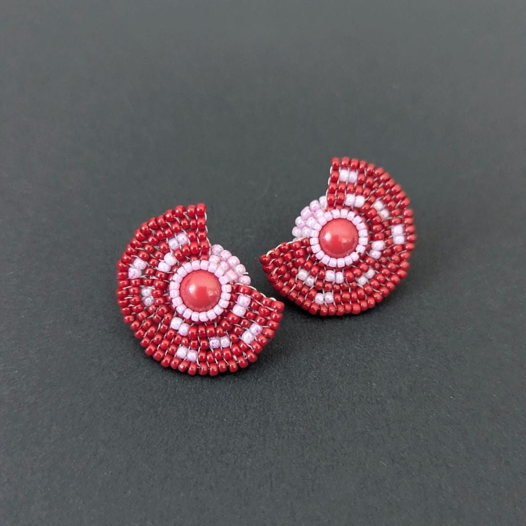 Coral Patchwork Fan Earrings