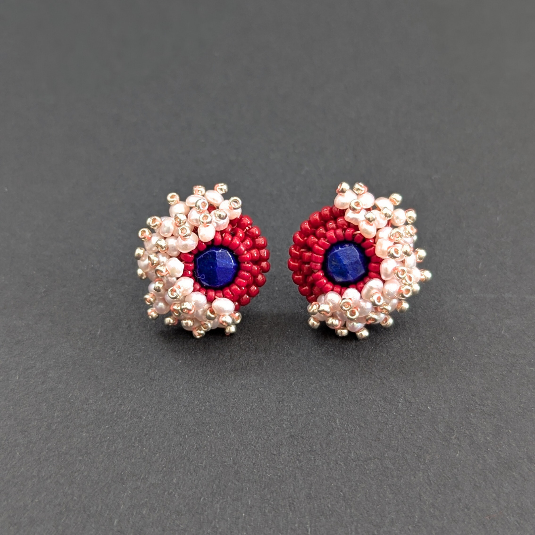 Lapis Pearlie Cluster Earrings
