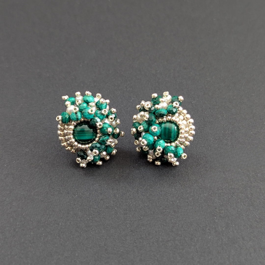 Malachite Pearlie Cluster Earrings