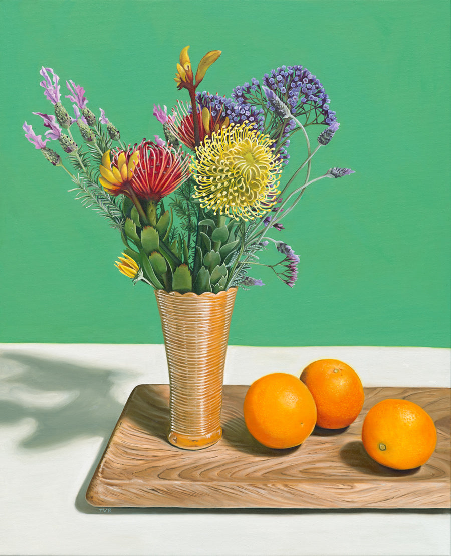 Peach Lustre Vase with Oranges