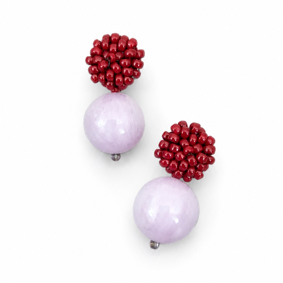 Red Button Drop Earrings