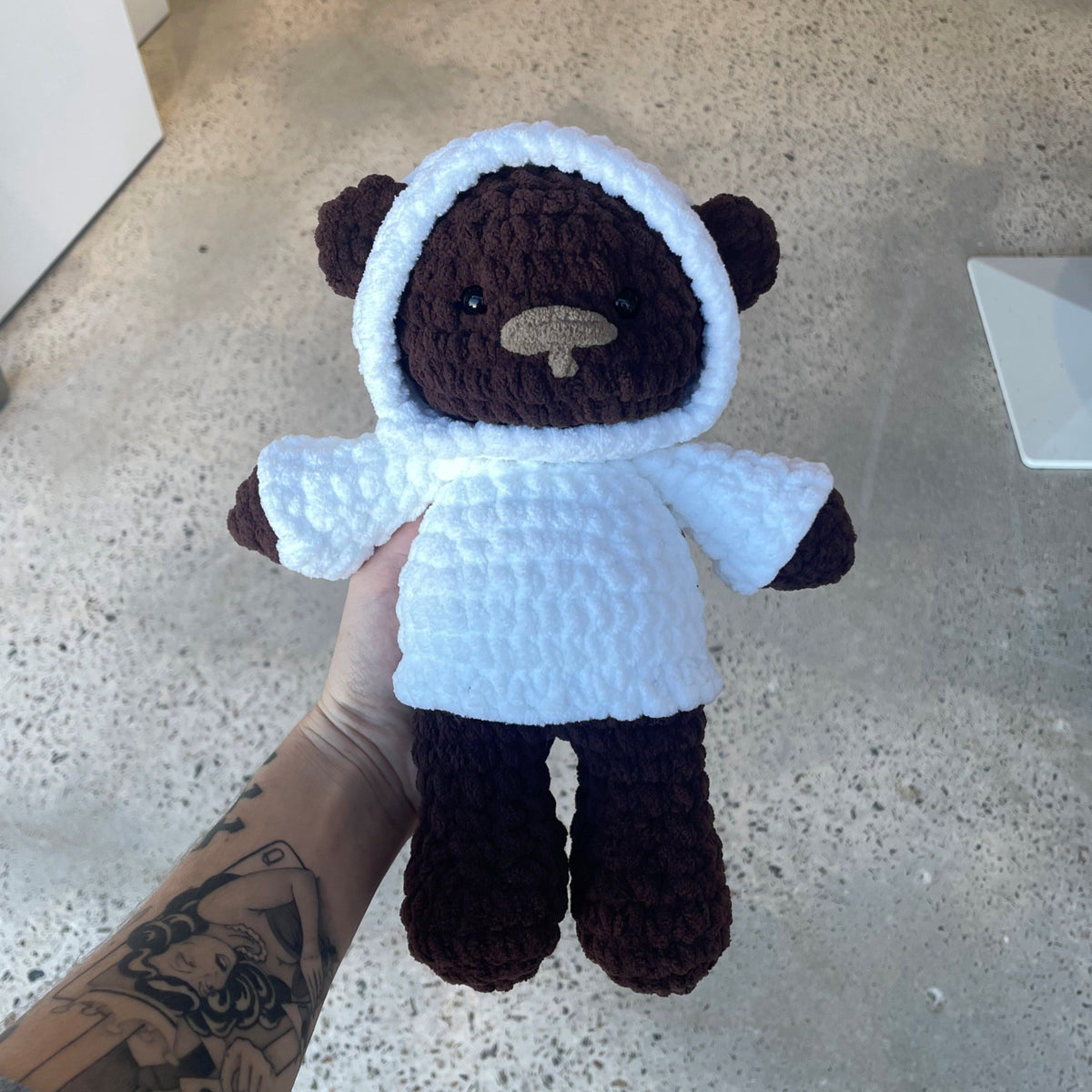 Brown Bear (White Hoodie)