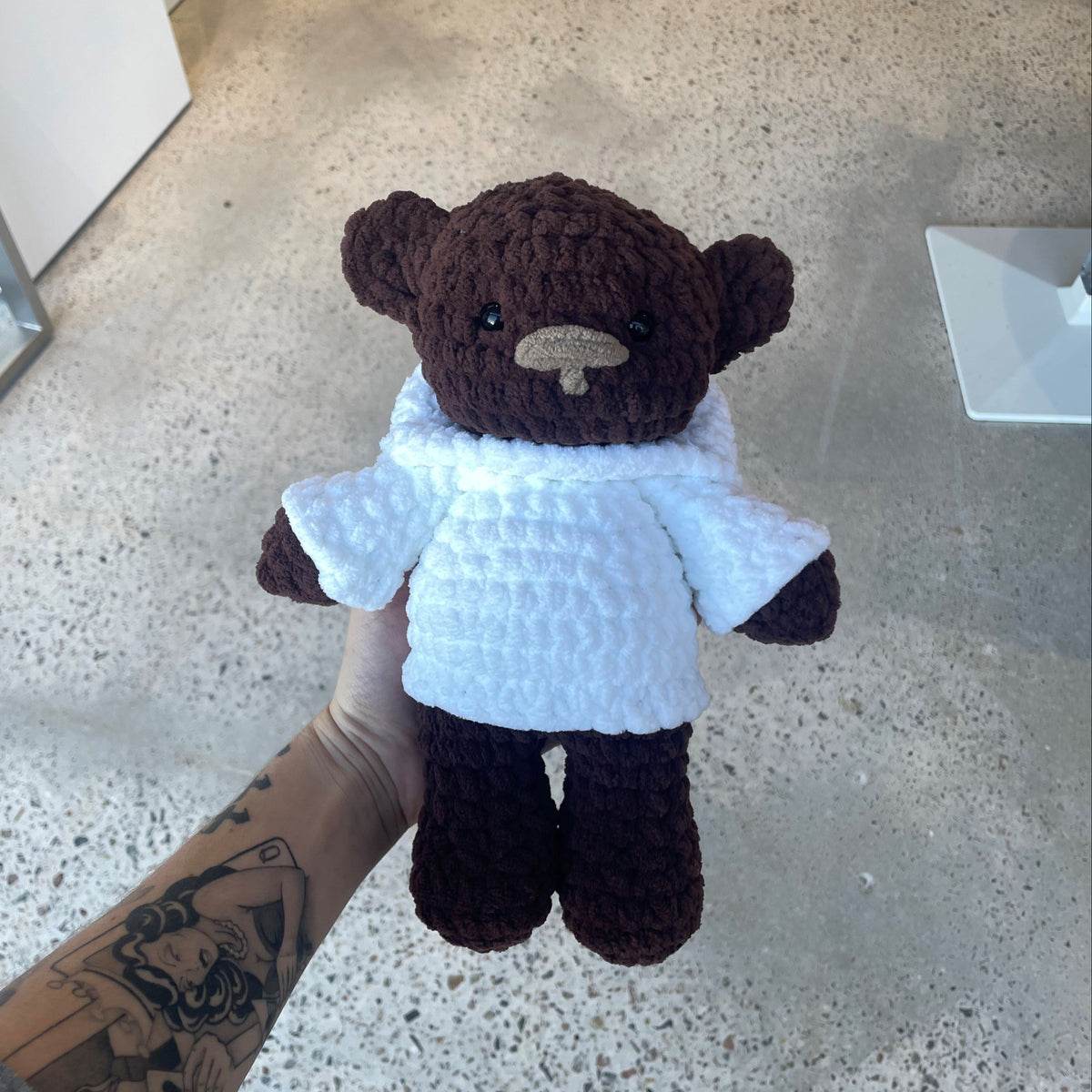 Brown Bear (White Hoodie)