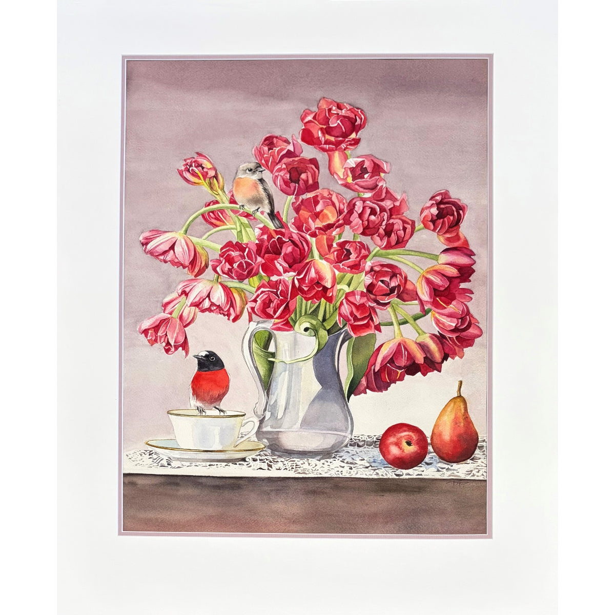 Scarlet Robin and Jug of Tulips