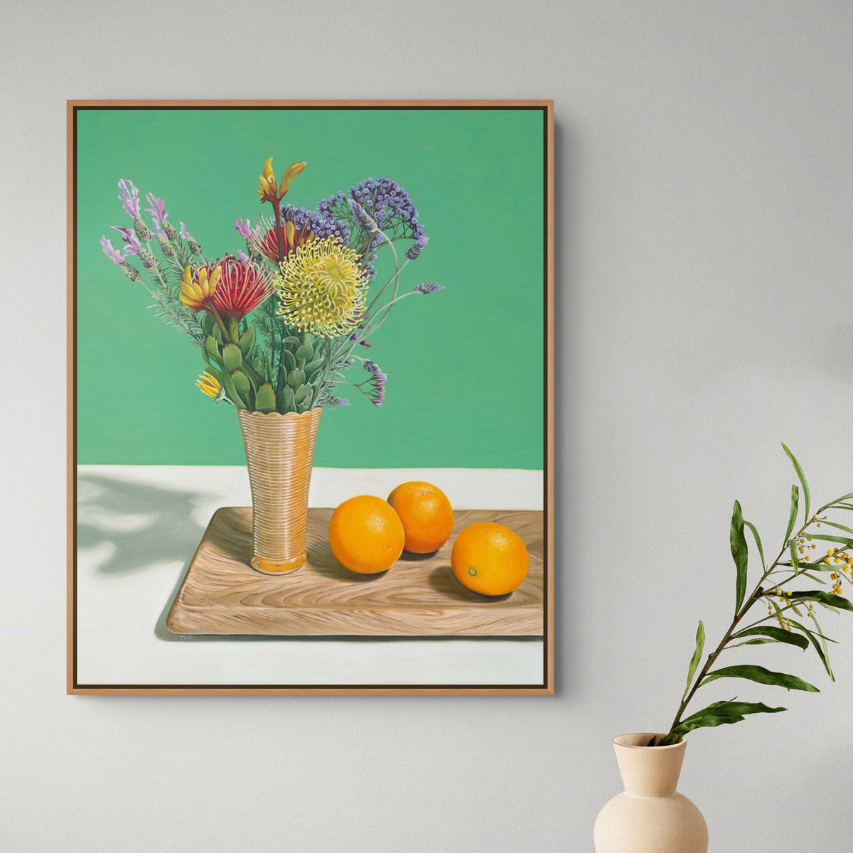 Peach Lustre Vase with Oranges
