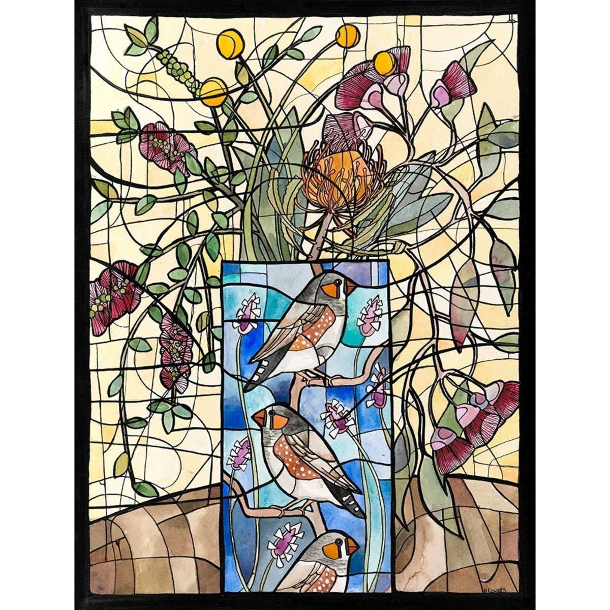 Artwork Greeting Card - Three Finches