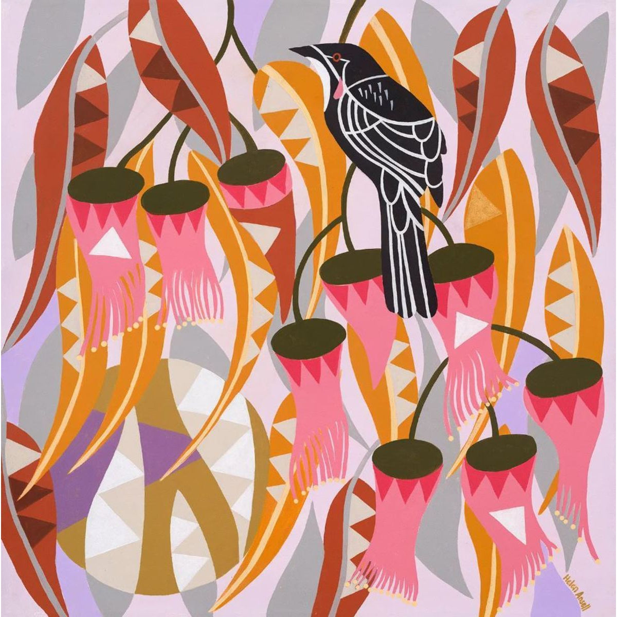 Wattle Bird Among the Eucalyptus Synandra - Paper Print