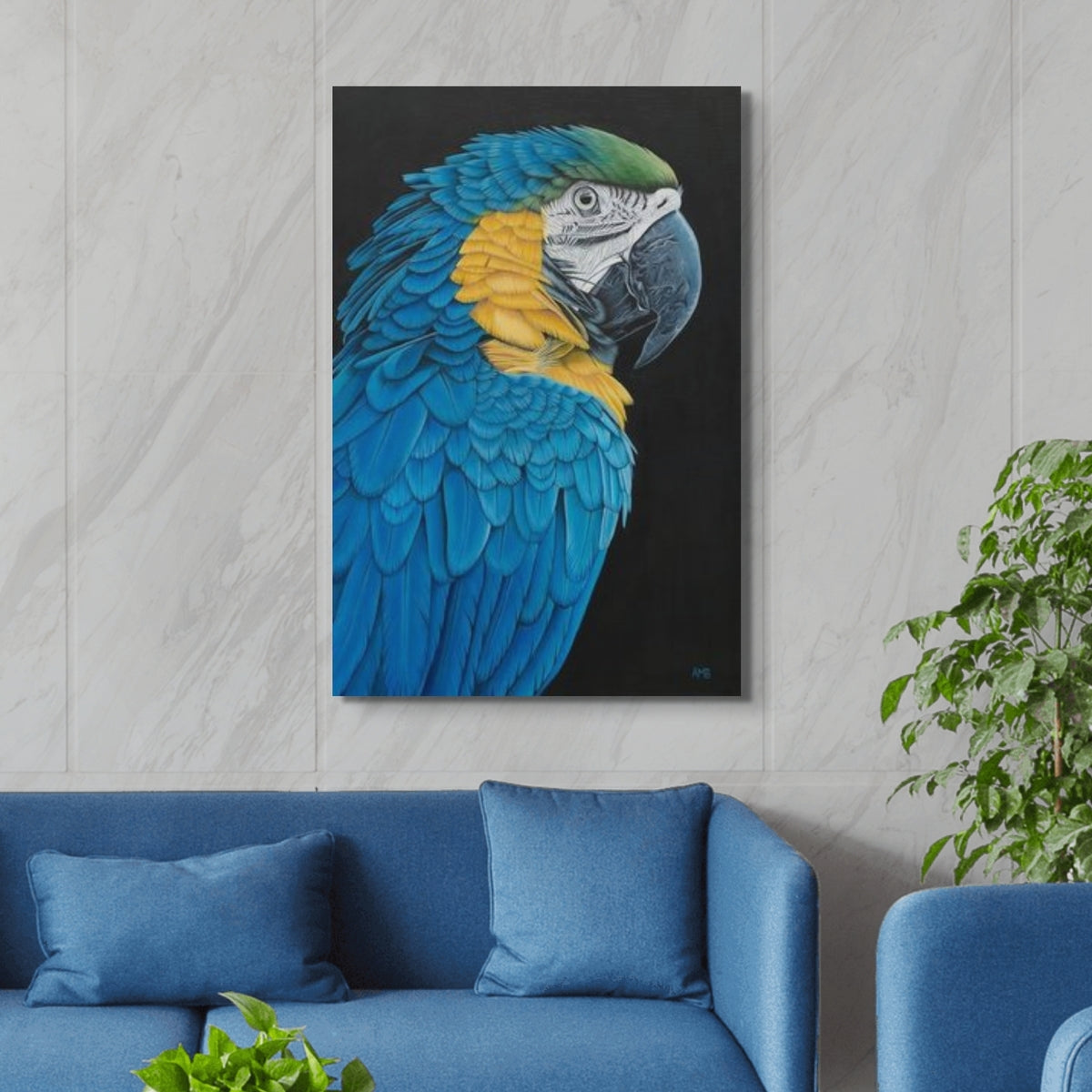 Anastasia – Blue and Gold Macaw - Acrylic on canvas