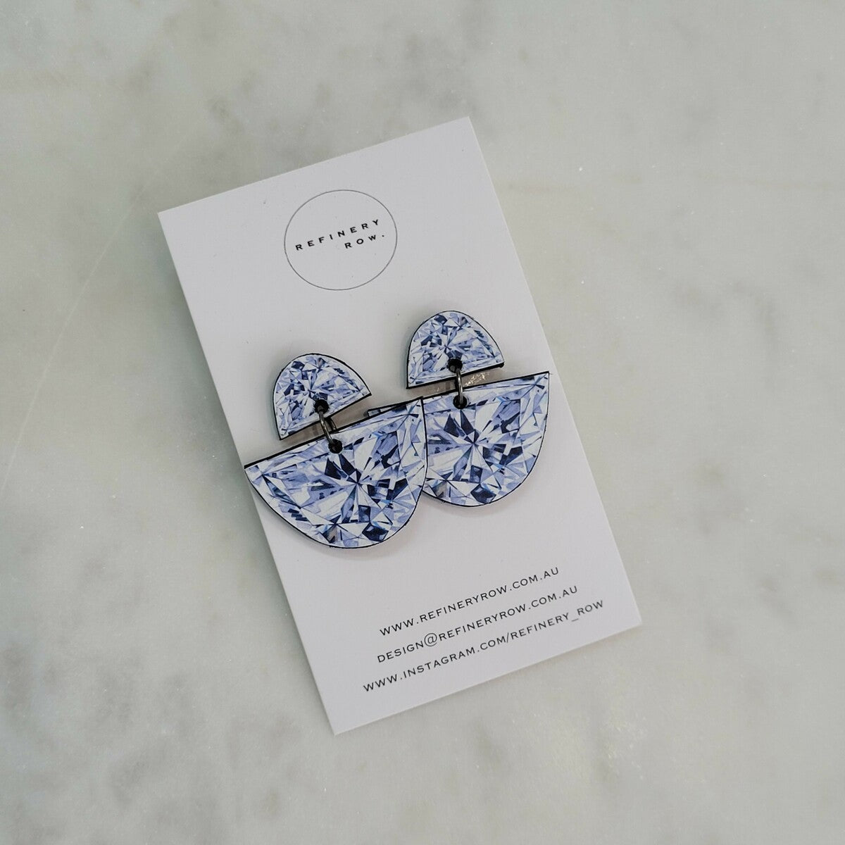 Half Moon Diamonds - Illustrated Leather Earrings