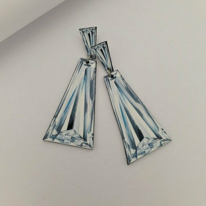 Tapered Baguette Diamonds - Illustrated Leather Earrings